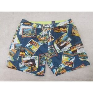 Caribbean Joe‎ Shorts Adult XL Blue Swim Trunks Swimsuit Island Graphic Print